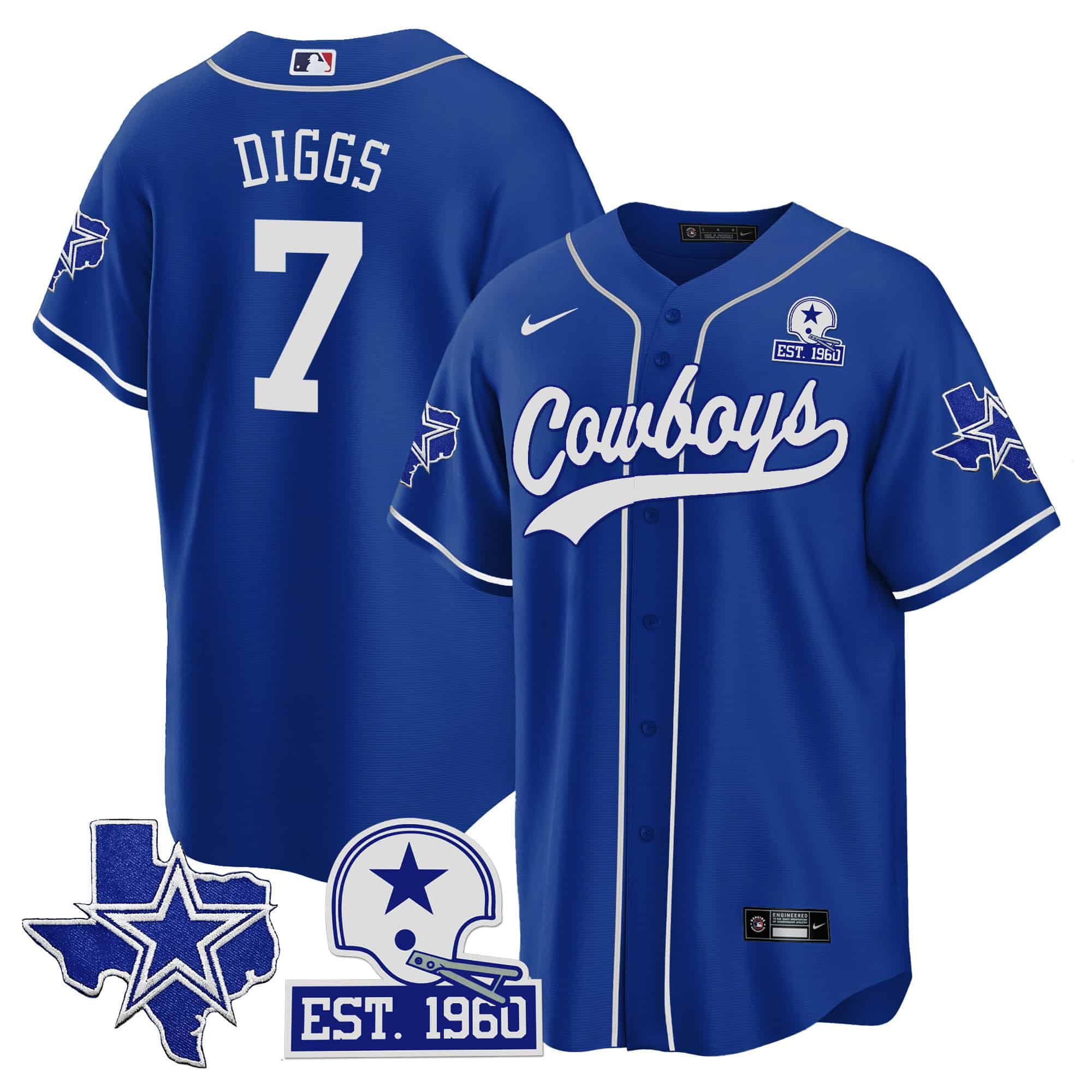 Men Dallas Cowboys #7 Diggs Blue 2024 Nike Patch Baseball NFL Jersey
